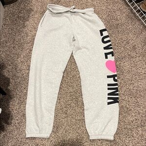 PINK Victoria's Secret Light Gray Joggers with Pink Heart